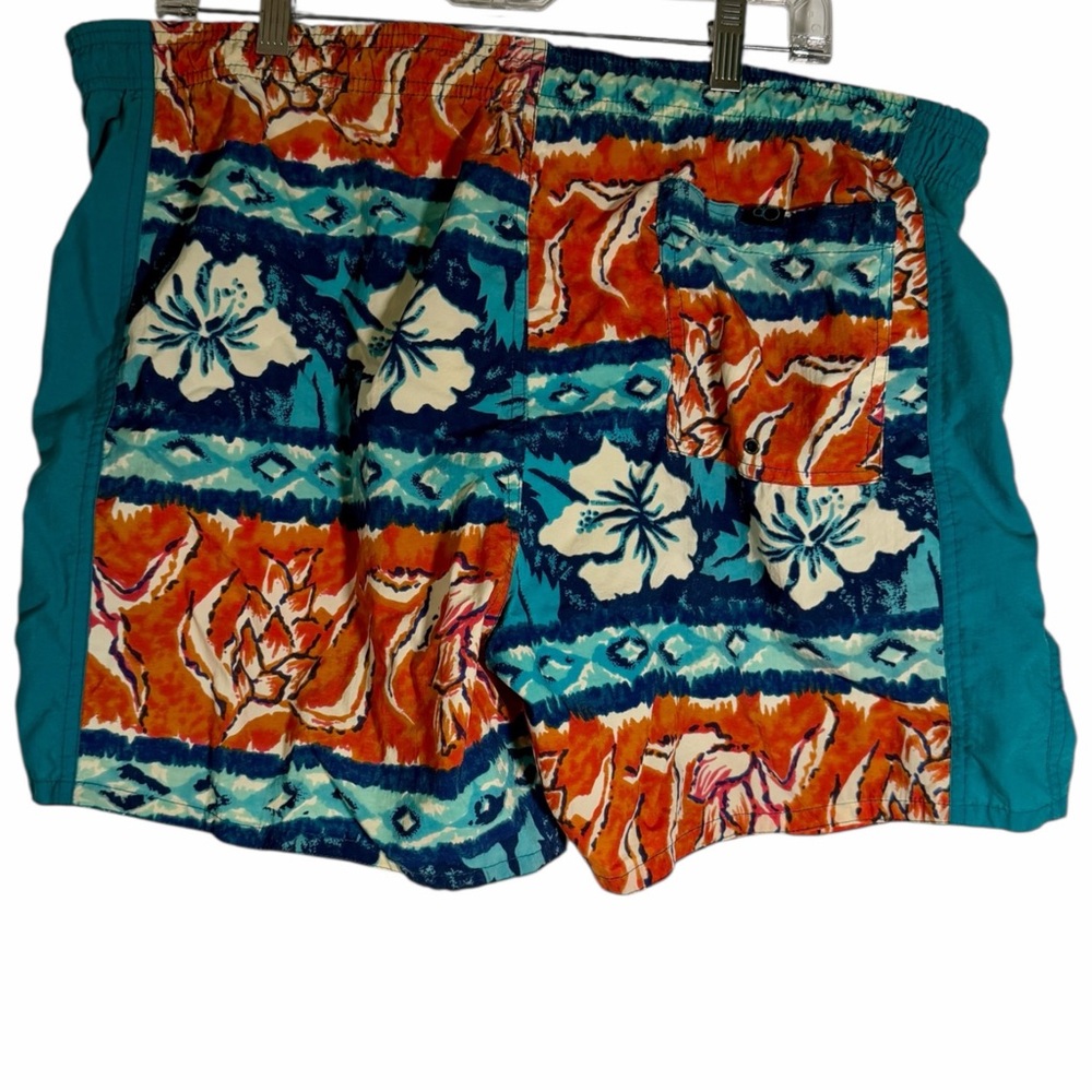 Vintage OP Ocean Pacific Lined Swim Trunks Teal Floral Surf Hawaiian Mens Medium - Picture 2 of 3